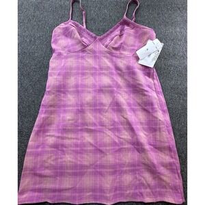 Kingston Grey Dress Womens XL Pink Plaid Lace Trim Short Casual Mini Juniors New